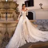 2023 Arabic Mermaid Wedding Dresses Bridal Gowns With Detachable Train Long Sleeve wed dress