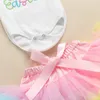 Completi di abbigliamento Lioraitiin 0-18M Neonata nata Neonata Vestiti di Pasqua Set Tuta a maniche corte Gonna in tulle arruffato Scaldamuscoli Fascia