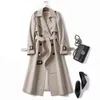 Dames Trenchcoats Lente Herfst Nieuw Merk Lange Designer Trenchcoat Voor Vrouwen Revers Double Breasted Slank Koreaans Elegant Effen Dames Uitloper Y1106 220828H