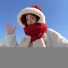 Beralar Noel Kırmızı Şapka Eşarp Bir kadın üç parçalı kulak koruma moda soğuk ve sıcak yıl saç kış şapkaları kadınlar için