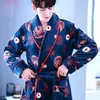 Mens Robes Coral Fleece Male Robe Autumn Winter Flannel Warm Sleepwear Men Thicken Bathrobe Lounge Nightgown Oversized Leisure Home Clothes 220826