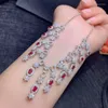 Chains Natural Red Ruby Necklace Gemstone Pendant S925 Silver Women Luxurious Big Flower Tassels Woman Wedding Jewelry