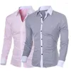 Camicie casual da uomo Slim Fit Abbigliamento maschile Chiusura con bottoni superiori Camicia da uomo con colletto rovesciato Manica lunga Patchwork Business formale da uomo