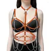 B￤ltesl￤derupps￤ttning metalltillbeh￶r Punk goth bondage sele f￶r kvinnor Suspender Sword Belt Hollow Bra Pole Dance Rave Costume strumpeband