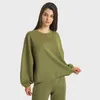 L-209 Femmes surdimensionnées Crew Sweat-shirt Clothes Yoga Pullor Shirts à manches longues Softs Rayon Casual Sports M manteaux chauds légers Fit Ret