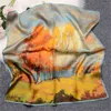 Sarongs été dames haut de gamme peinture à l'huile carrée tournesol décoratif écharpe en soie de mûrier femme noeuds papillon Foulard Foulards Foulard T220827