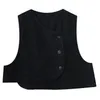 Damesvesten vrouwen losse vest katoen vneck mouw knop vaste kleur casual jas veer Koreaanse stijl vintage eenvoudige gezellige vest top 220827