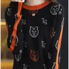 Damenpullover gestrickt Tiger Luxus Brief Herbst Winter warm Mode Pullover Top