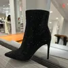 Bottines en strass avec bouts pointus pour chaussures pour femmes, chaussures de luxe de styliste de 9,5 cm, talons aiguilles de qualité supérieure, en peau de mouton, en daim, à la mode, botte romaine