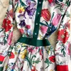 Robes décontractées Banulin Printemps Automne Mode Chemise de piste Femmes Manches longues Élégant Floral Stripe Imprimer OL Plissé Midi 220829