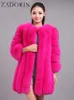 Women's fur Zadorin S-4XL Winter Luxury Slim Long Pink Red Blue Faux Coat Women Fake Fur Jackets manteau Fourrure L220829