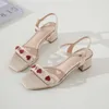 Sandals Women Prom Sweet Shoes Cut-outs Chunky Heels Heart-shaped Block Ankle Strap Med Cowskin