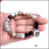 Fili di perline Bracciale con perline smerigliate Bracciale con perline in pietra lavica Braccialetti con perline Lotus Om Buddha Yoga Strench Donna M Lulubaby Dhvws