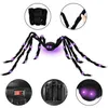 Inne imprezy imprezowe 200 cm czarny przerażający gigantyczny pająk symulacyjny z ogromnymi fioletowymi światłem LED nawiedzone rekwizyty wewnętrzne Halloween Dekoracja pająka Halloween 220829
