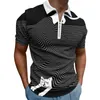 Men's Polos Mens Black Top Men 3D Printed Zipper Summer Casual Blouse Lapel Short Sleeves Shirt Yoga Long Sleeve