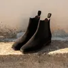 Stiefel 8118e Männer Schuhe Schwarze Herden Business Handgefertigte Knöchelschlupf auf niedriger Ferse Feste Farbe