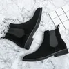 Retro Chelsea Boots Men Shoes Solid Color Faux Suede Comfortable Slip-on Fashion Casual Street All-match AD034