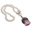 Colares pendentes de água doce pérola branca keshi colar rosa quartzo cz pave buda para mulheres presente