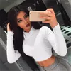 Women's Blouses Fashion Women's High-Anckled Stack Solid Color Long Sleeveved Slank shirt Korte paragraaf Navel Navel strakke sexy high street Style