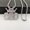 Hanger kettingen bling volledige strass roestvrijstalen CEO kroon ketting ketting ketting hiphop rockdanser sieraden voor uitvoering