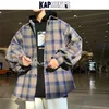 Mens Casual Shirts Kapments Harajuku Flanell Plaid Shirt Overized Vintage Japanese Streetwear Shirts Long Sleeve Korean Fashions Bluses 5xl 220829