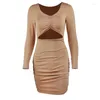 Casual Dresses 2022 Autumn Women's Long-sleeved Sexy V-neck Slim-fitting Dress With Hollowed Air Quality Package Hip Skirt Short