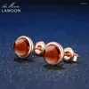 Stud Earrings LAMOON Classic 6mm 1.1ct 100% Natural Red Garnet 925 Sterling Silver Jewelry S925 LMEI022