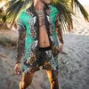 Herrespår Hawaiian Set Mens Printing Short Sleeve Summer Casual Floral Shirt Beach Tvådel kostym 2022 Fashion Male Set #T2G