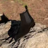 Schoenen laarzen zwarte mannen flock zakelijke handgemaakte enkelslip op lage hiel vaste kleur 0454