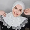 Mode Premium Jersey Instant Hijab Tudung Avec Dentelle et Trois Boutons Femmes Musulman Underscarf Taille Libre