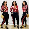 Pontas de duas peças de duas peças outono de inverno lantejouno 2 set women tracksuit de manga comprida Top Sure StreetWear