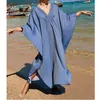 女性用水着女性水着カバービーチドレスプラスサイズのビーチウェアパレオデプライアルーズビキニカバーアップドルマンスリーブコットン