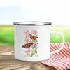 Mugs Flower Butterfly Print Enamel Creative Drink Coffee Mug Outdoor Picnic Travel Water Cup Camping Campfire Cups Handle Gifts