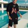 Herresp￥r Summer Men's Suit Short Sleeve Shorts Man Casual Simple Type 3D Printed Hip Hop Plus Size O-Neck Men t-shirt 2 Piece