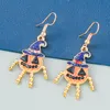 S3158 Halloween Enamel Pumpkin Human Dangle Earrings For Women Colorful Rhinestone Pumpkins Earrings