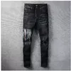 Мужские дизайнерские джинсы с высокой эластичностью, рваные, облегающие, мотоциклетные, байкерские, джинсовые для мужчин, модные черные брюки # 030