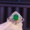 Solitaire ring bruiloft ringen gecertificeerd 14K wit goud au 585 100% reële diamant 069carat natuurlijke smaragd edelsteen jubileumring voor vrouwen boete