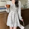 Casual jurken lente jurk vrouwen print vneck vrouwelijke Koreaanse stijl elegante vrije tijd college allmatch trendy ins soft design chic vestido 220829