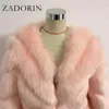 Dames bont Zadorin Koreaanse mode winter faux dames luxe kleur contrast lange dikke warme donzige jas nepbont jassen l220829