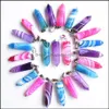 Charms Fashion Purple Pink Green Stripe Onyx Pillar Shape Charms Point Chakra Agate Stone Hangers voor ketting oorrring YzedibleShop DHD24