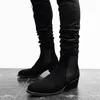 Fashion F4ac3 Black Boots Flock Business Handmade Men Shoes Ankle Slip On Solid