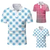 Men's Polos Hooded T Shirts For Men Casual Summer Short Sleeve Turndown Neck Shirt Plaid Printed Top Blouse Mens Shirrs