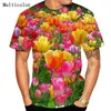 قمصان الرجال 2022 Summer Men Women 3D Print Love Tulips Beautiful Flower Shirt قميص قصير الأكمام القصير
