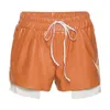 Einzelhandel Sommer Damen PU-Leder Shorts Unterwäsche Neue Mode Kontrastfarbe Schnürung Hohe Taille Tasche Hüfte Enge Lässige Kurze Hosen