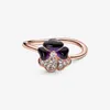 NYHET Deep Purple Pansy Flower Ring Rose Guldpläterad Dam Flickor Bröllopsdesigner Smycken För pandora 925 Silver CZ diamant Kärleksring med Original Box