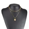 Collares colgantes Carta de acero inoxidable de oro plateado A-Z Collar redondo inicial para mujeres Joyas de gargantilla de cadena de doble capa