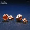 Stud Earrings LAMOON Classic 6mm 1.1ct 100% Natural Red Garnet 925 Sterling Silver Jewelry S925 LMEI022