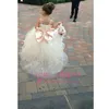 Vestidos de menina concurso fofo para garotas spaghetti tiras de tule casamentos de flores inchadas com arco de champanhe pin branco de marfim