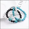 Braccialetti con ciondoli Trendy 8Mm Pietra lavica nera Turchese Bead Sea Turtle Bracciale incrociato Qualche diffusore di oli essenziali per Wom Dhseller2010 Dhwep