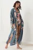 Costumi da bagno da donna Beach Party Con scollo a V Sexy Cover Up Dress Caftano Stampa floreale blu Kimono Boho Cardigan Bikini Camicette Cascata Robe Deep